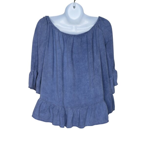 Vintage Toska Womens Blue Rayon Ruffle Hem Peasant Blouse Top Medium Made in USA - Picture 6 of 10
